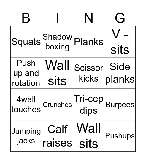 Fitness Bingo Card