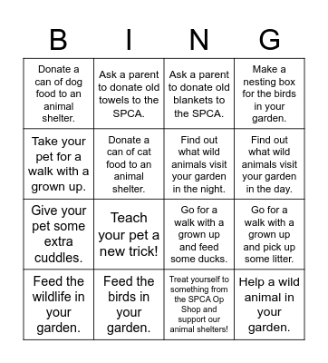 Helping Animals and the Environment Bingo Card