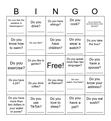 SVC - BINGO - LEVEL 2 - Do you? Bingo Card