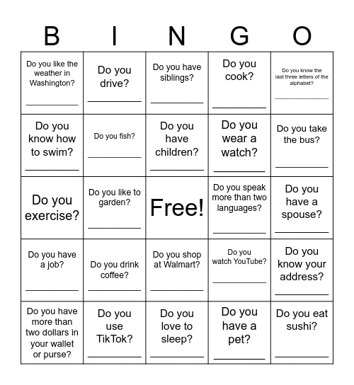 SVC - BINGO - LEVEL 2 - Do you? Bingo Card