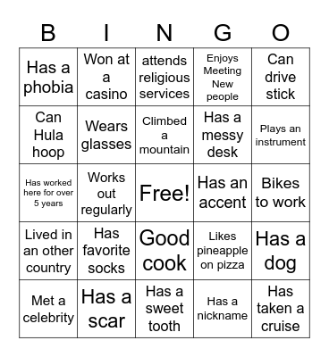 Ice Breaker Bingo Card