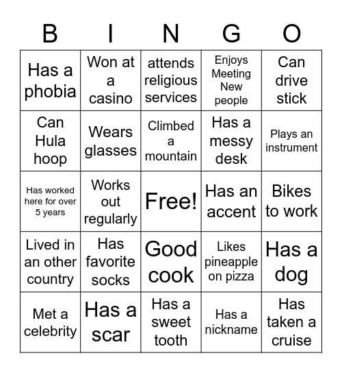 Ice Breaker Bingo Card