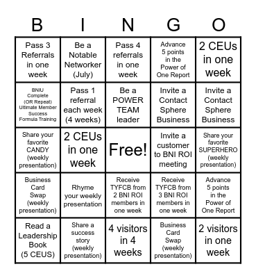 BNI ROI BINGO Card