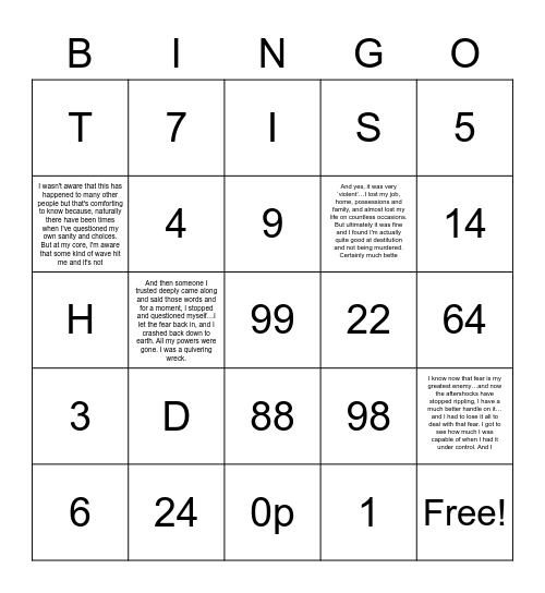 Music Bingo Card