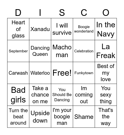 Boogie Wonderland, Disco Bingo Card