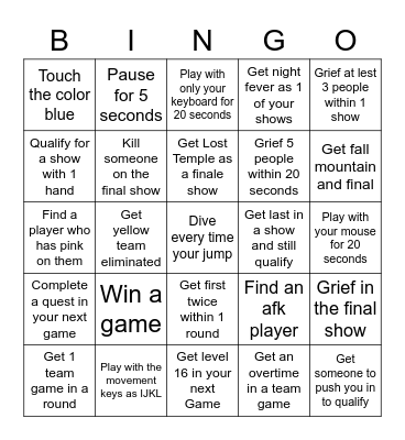 Fall Guys B.I.N.G.O Bingo Card