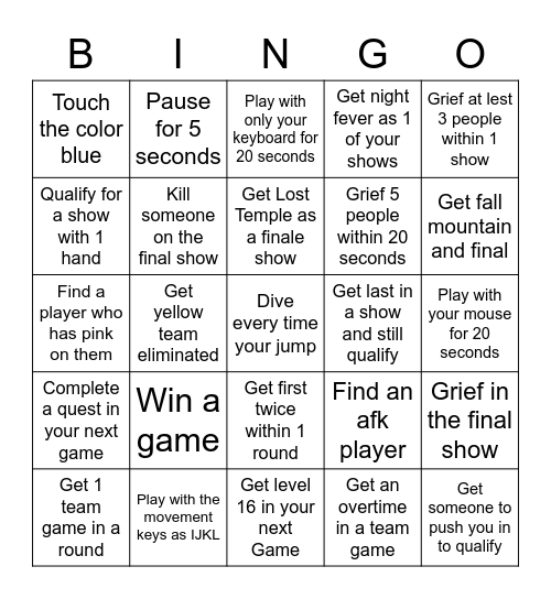 Fall Guys B.I.N.G.O Bingo Card