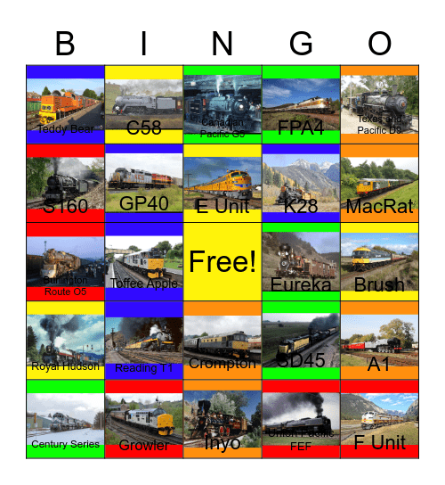 Bronze,Brown,Silver,Gray,Yellow and Gold Locomotives Bingo Card