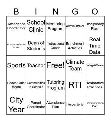 Intervening for Success Bingo Card