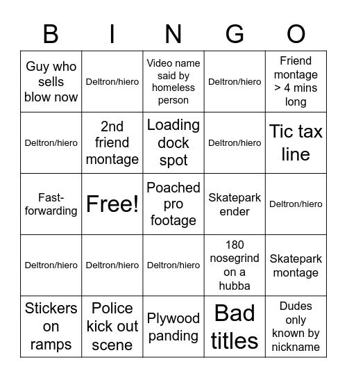Local skate vid bingo Card