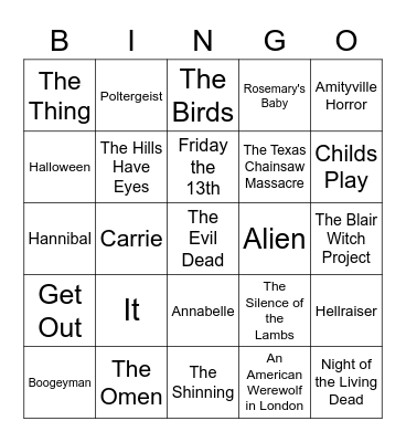 SCARY MOVIES Bingo Card