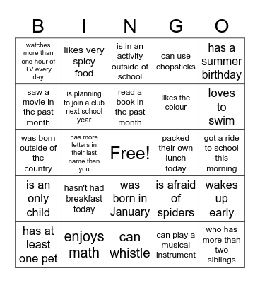 Find Someone Who Bingo Card