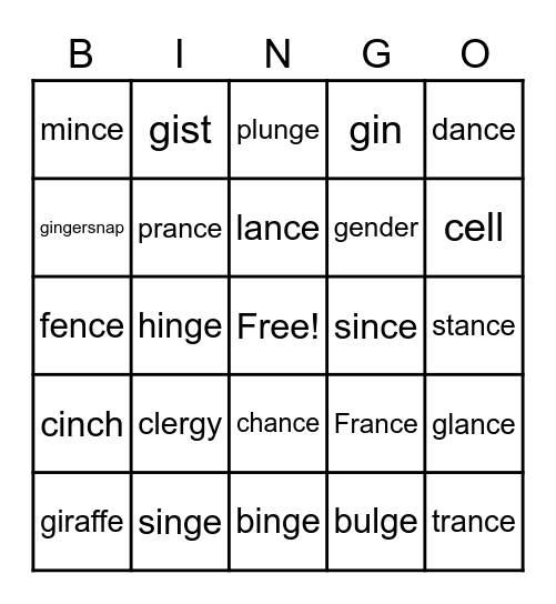 Soft C & Soft G Bingo Card