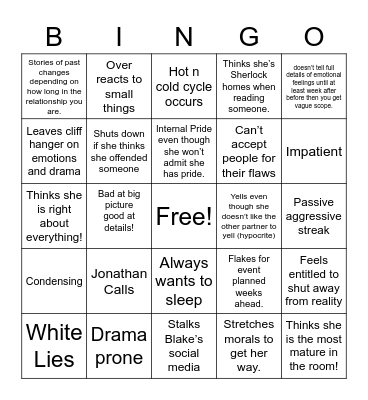 Sarah Roast Bingo Card