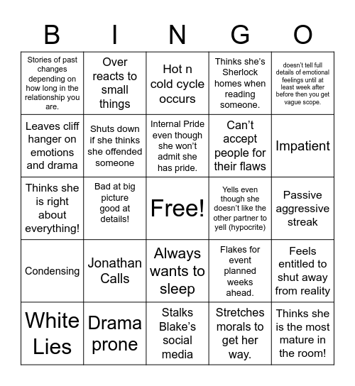 Sarah Roast Bingo Card