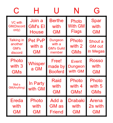 GM Bingo Card
