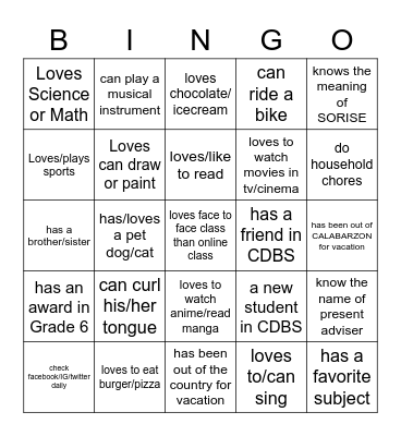 GETTING-TO-KNOW Bingo Card
