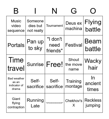 Generic Anime Kids movie BINGO Card