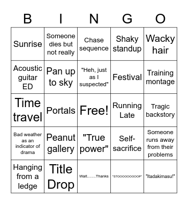 Generic Anime Kids movie BINGO Card