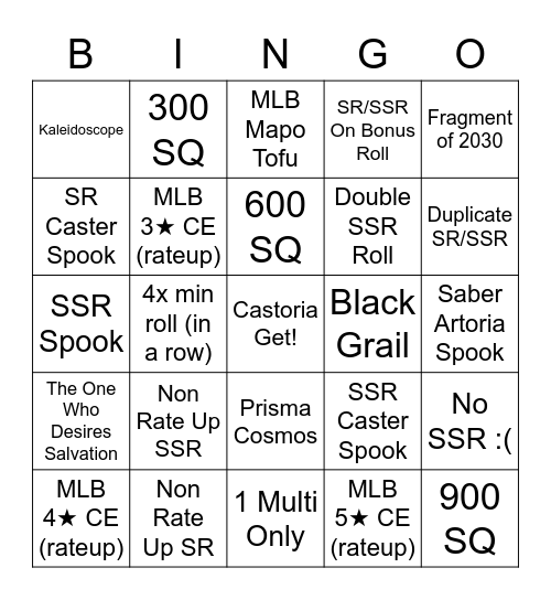 Castoria Bingo F2P Bingo Card