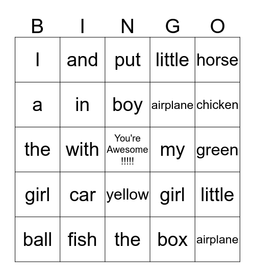 I Can Read !!!! Bingo Card