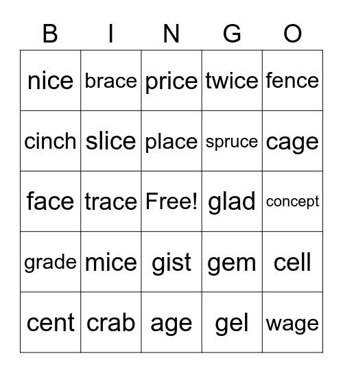 Gentle Cindy Bingo Card