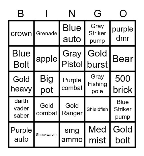 FORTNITE CHAPTER 3 SEASON 3 WEAPONS BINGO Card