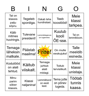 Minu klass Bingo Card