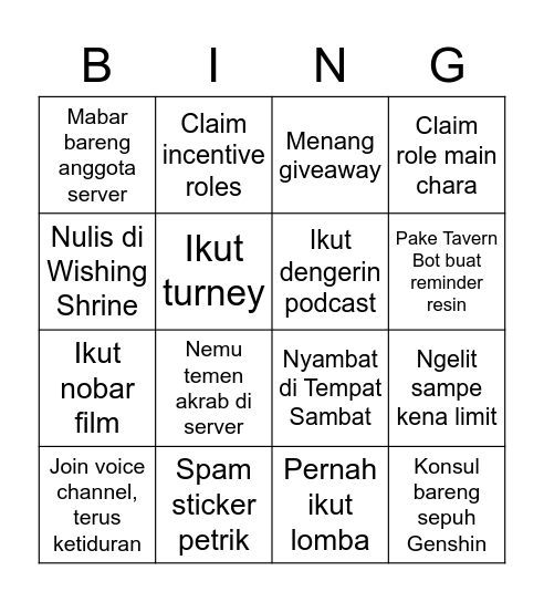 GenRep Bingo Card
