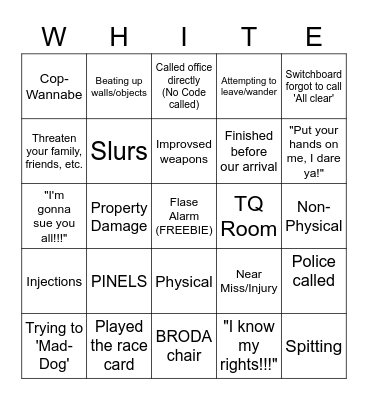 CODE WHITE BINGO CARD Bingo Card