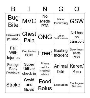 July 4th ER Bingo Card