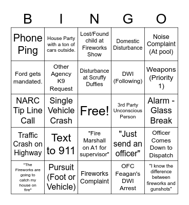 4th of July Shenanigans Bingo Card