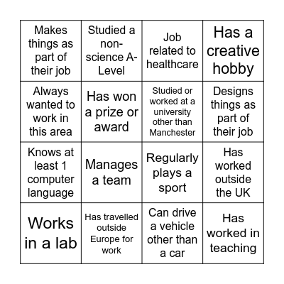 Networking Bingo Card