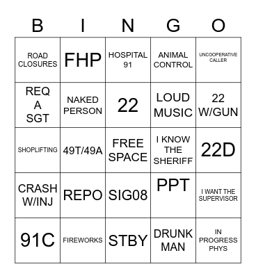 CALLTAKER Bingo Card