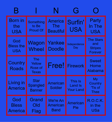 4th of July Music Bingo Card