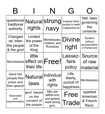 Enlightenment Review Bingo Card