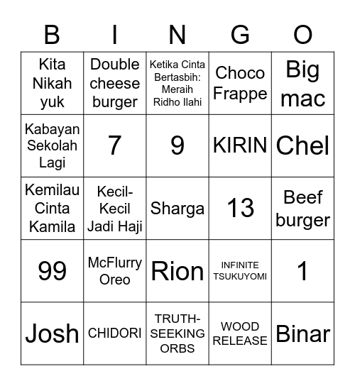 Rion Bingo Card