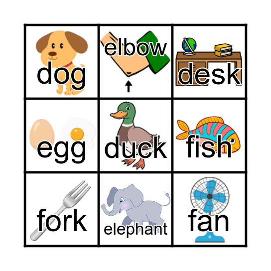 Unit 2 - Dd Ee Ff Bingo Card