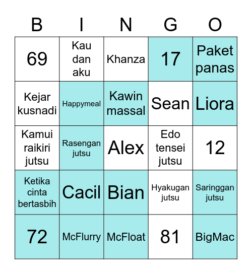 Bingo Sekericit Bingo Card