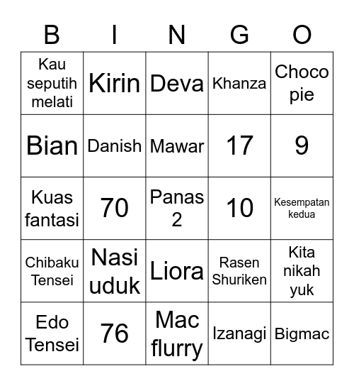 Punya Deva Bingo Card