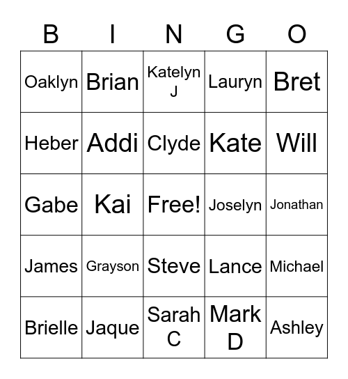 Hardy Family Reunion Bingo Card
