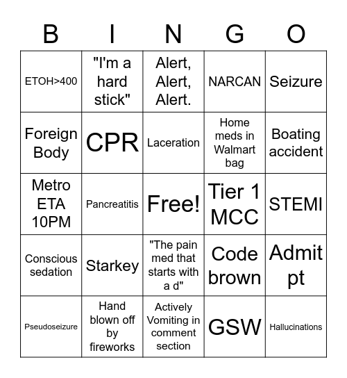 EMERGENCY BINGO Card