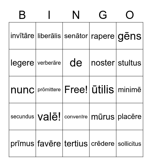 Stage 11 Vocabulary Bingo Card