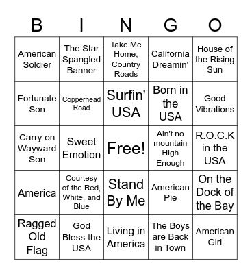 America Bingo Card