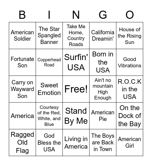 America Bingo Card