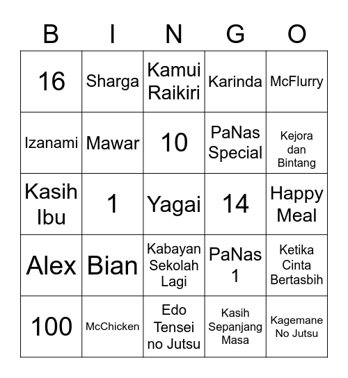 shargafield Bingo Card