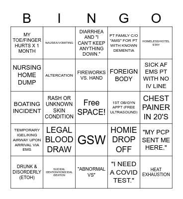 JULY 4TH ER BINGO Card