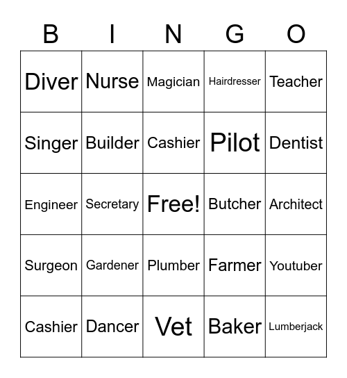 occupation Bingo Card