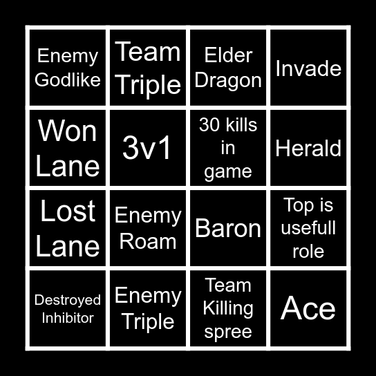 League Game Bingo Card