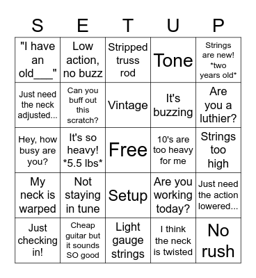 Repair Bingo Card